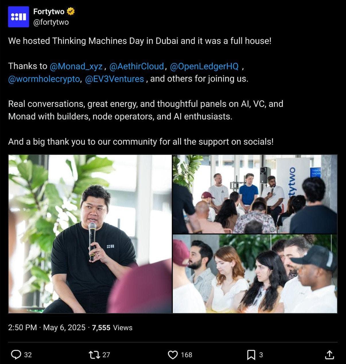 Tweet: We hosted Thinking Machines Day in Dubai and it was a full house!