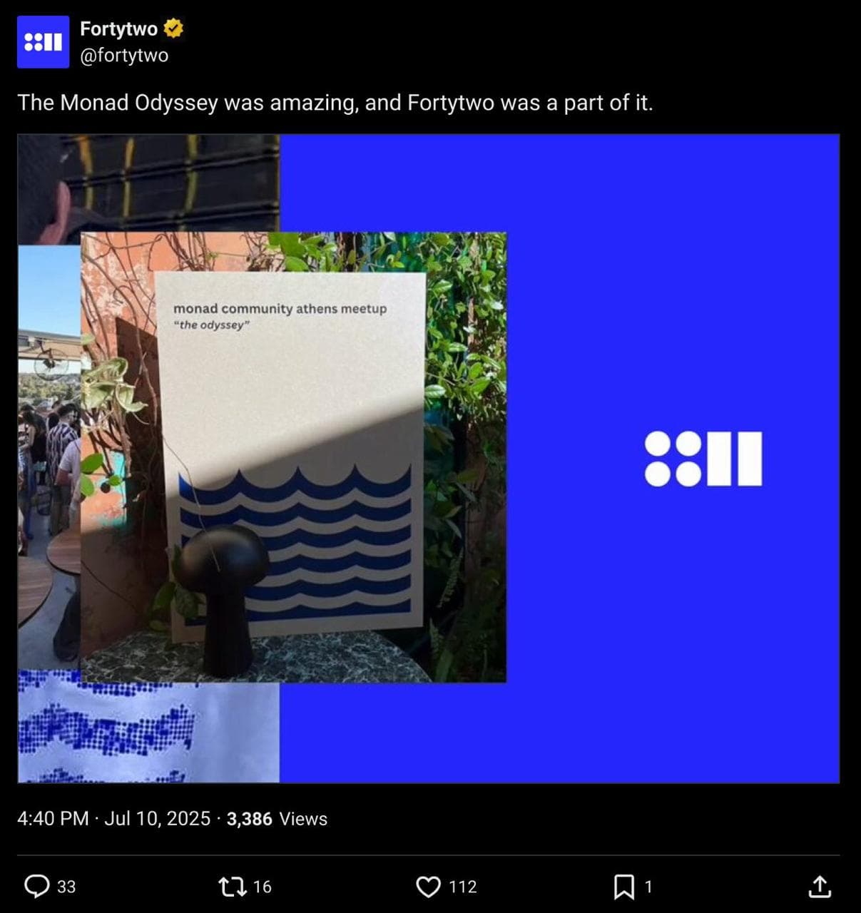 Tweet: The Monad Odyssey was amazing, and Fortytwo was a part of it.